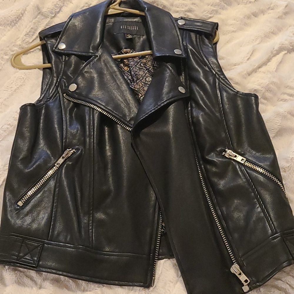 Faux leather moto vest